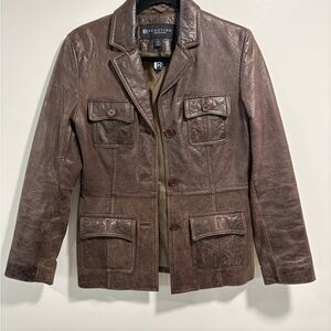 Vintage Kenneth Cole Women's Dark Brown Leather Jacket
